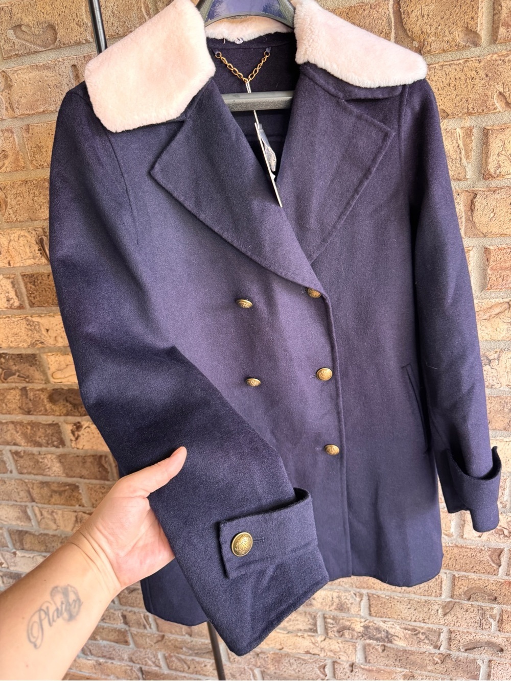 Belle & Bloom Liberty Sherpa Collar Wool Blend Coat L NWT Navy Peacoat - Picture 7 of 11